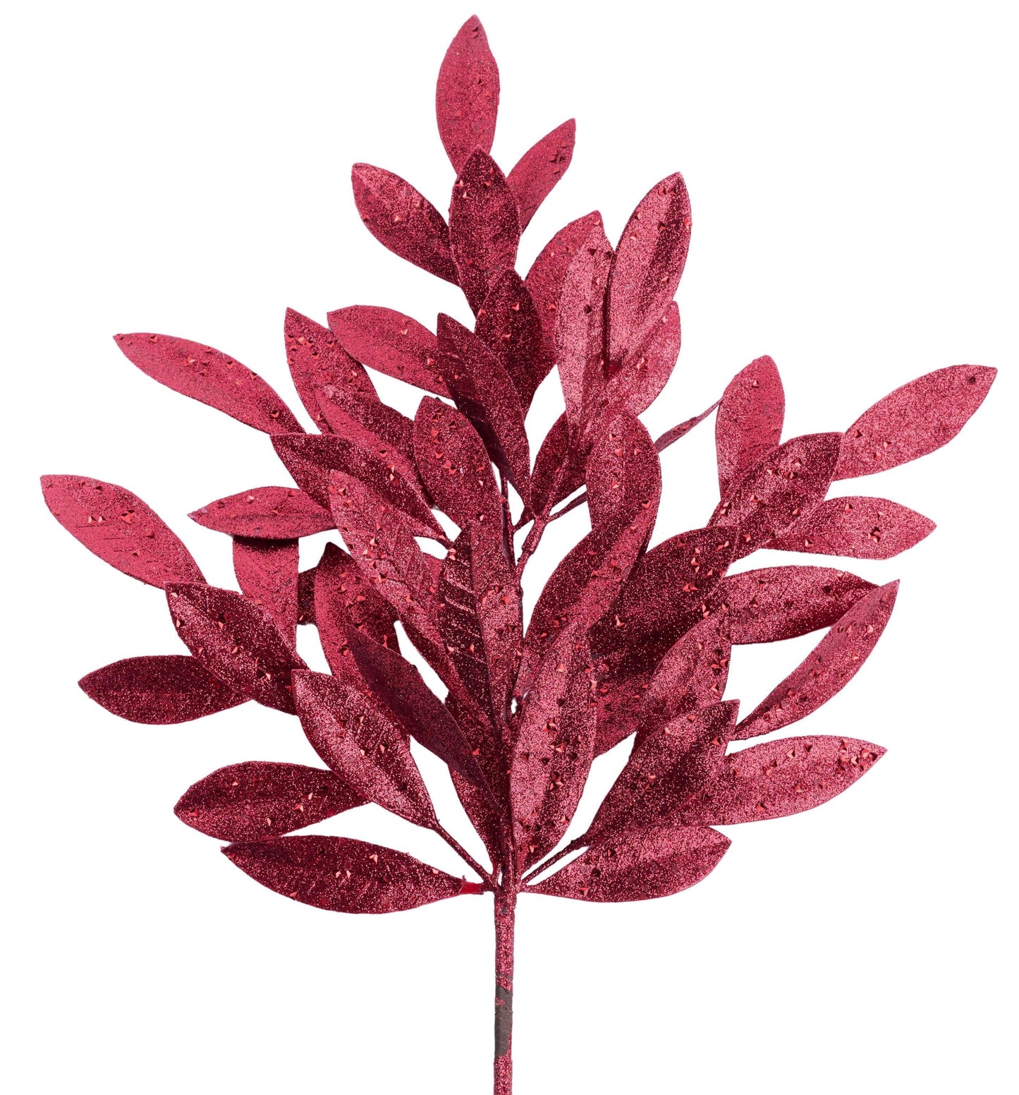 23" Glitter Bay Leaf Burgundy Spray| Christmas Wreath Pick | Stem Holiday Embellishment | DIY Wreath Supply