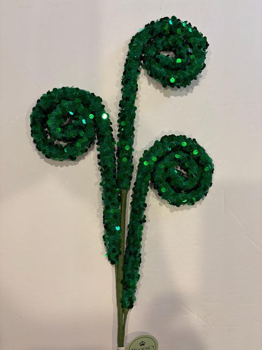 29" Green Sequin Tubing Coil Spray | Whimsical Holiday Wreath Pick | Curly Stem Holiday Embellishment | DIY Wreath Supply