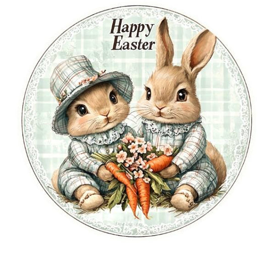 10 Easter Bunny Mint Wreath Sign, Vintage Look Metal Wreath Sign, Home Decor, Spring Sign
