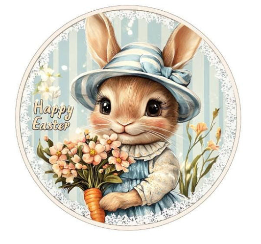 10 Easter Bunny Blue Wreath Sign, Vintage Look Metal Wreath Sign, Home Decor, Spring Sign