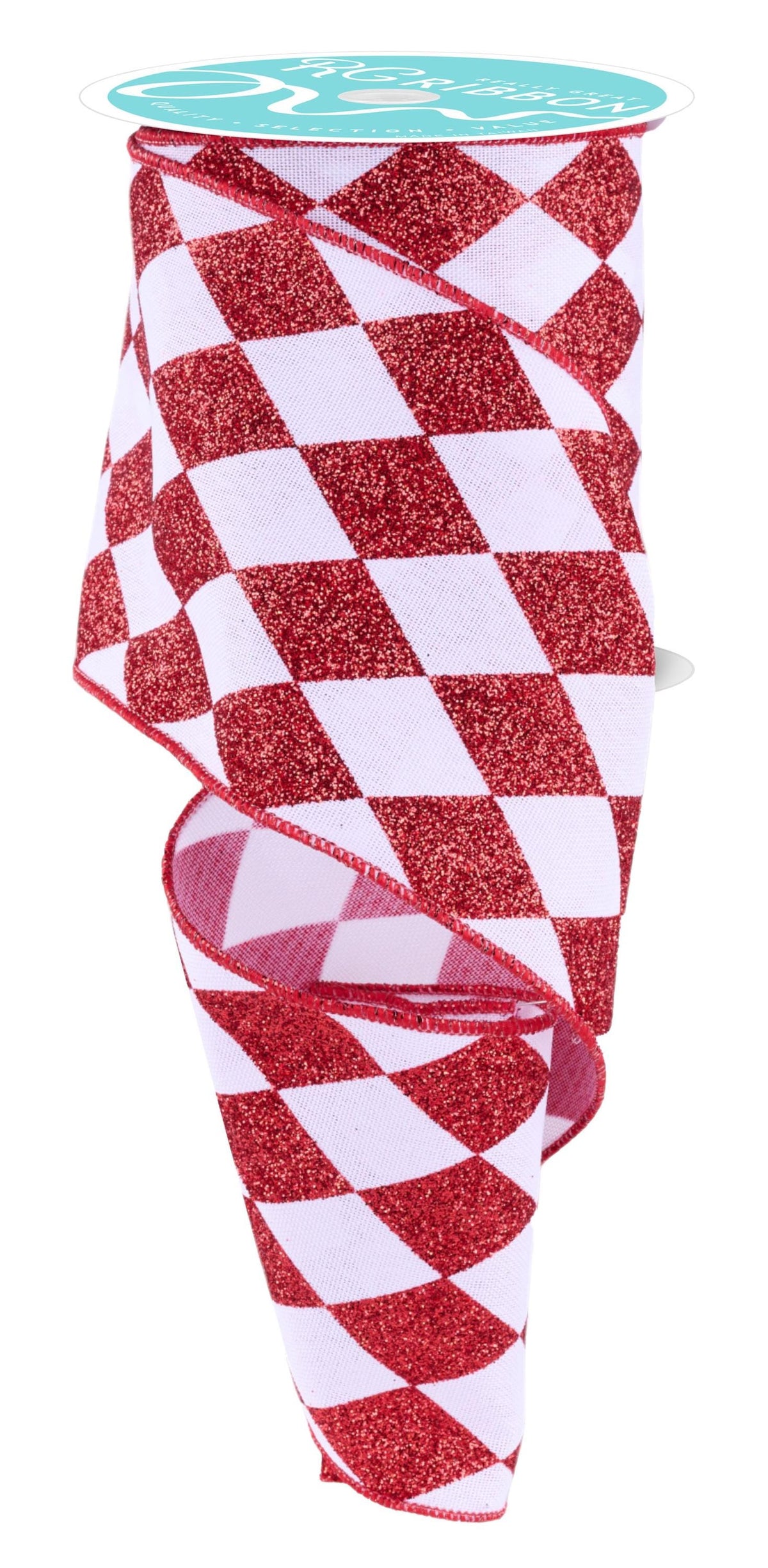 Harlequin Check Red and White Wired Ribbon 4.0" x 10 Yards, Spring Summer Wreath Ribbon,  Craft Supplies