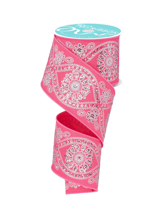 Deluxe Wavy Floral Pink Wired Ribbon by RG Ribbon  2.5" x 10 Yards, Spring Summer Wreath Ribbon,  Craft Supplies