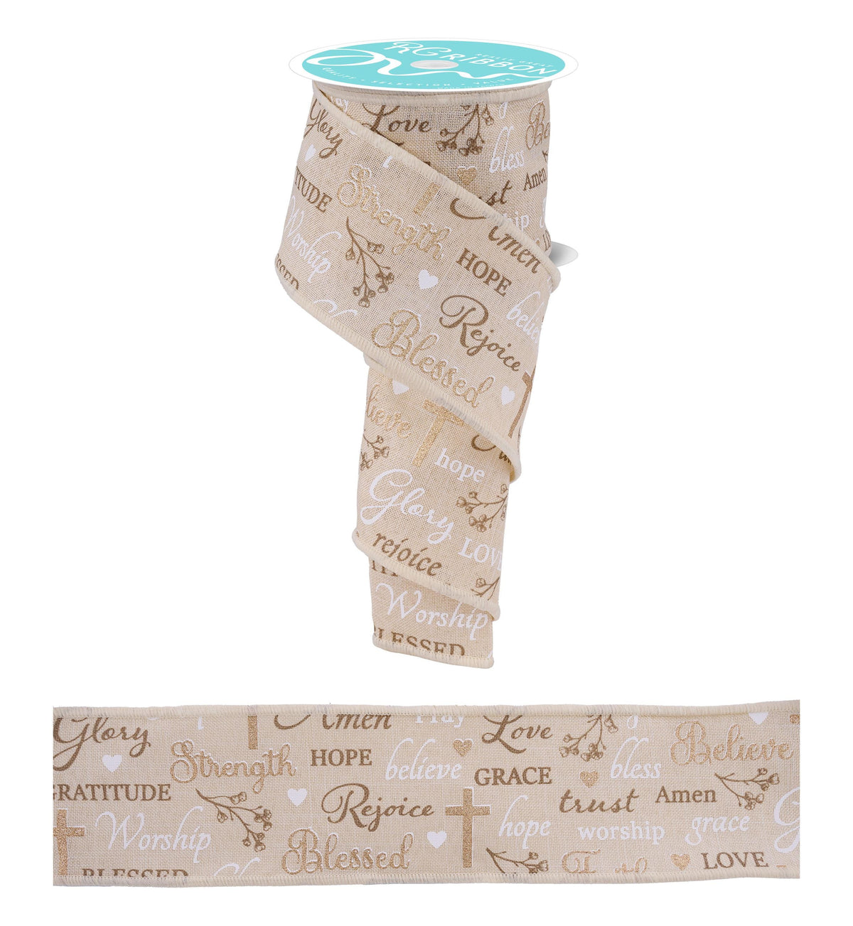 Words of Faith Wired Ribbon  2.5" x 10 Yards, Spring Religious Wreath Ribbon,  Craft Supplies