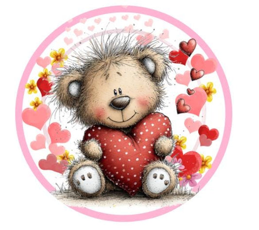 10 Valentine Bear Hearts Wreath Sign, Vintage Look Metal Wreath Sign, Home Decor, Spring Sign