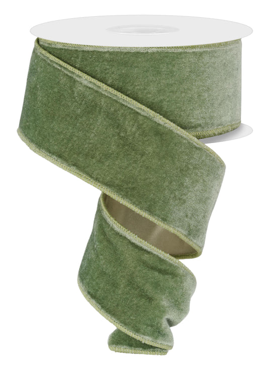 Sage Deluxe Velvet Satin BackWired Ribbon by RG Ribbon  2.5" x 10 Yards,  Spring Summer Everyday Wreath Ribbon,  Craft Supplies