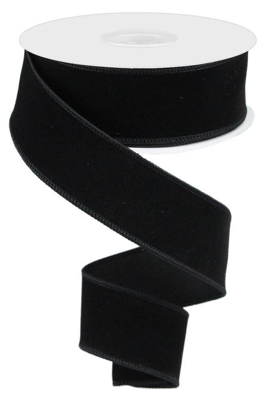 Black Velvet Wired Ribbon by RG Ribbon  1.5" x 10 Yards, Everyday Wreath Ribbon,  Craft Supplies
