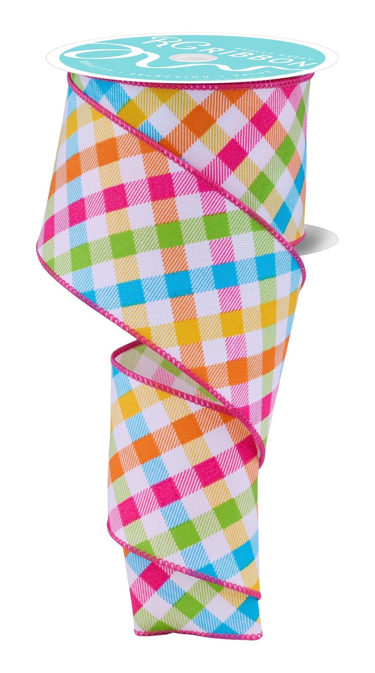 Multicolor Plaid Ribbon   2.5" x 10 Yards, Spring Easter Wreath Ribbon,  Craft Supplies