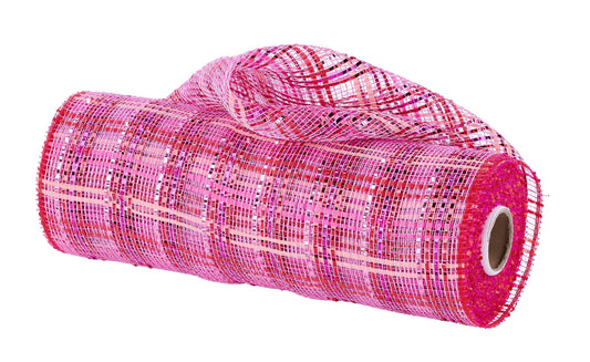 Vertical Foil Plaid Hot Pink, Pink, Red Deco Mesh -10 inches x 10yards, Poly Deco Mesh, Craft Supplies, DIY Crafts, Wreath Making