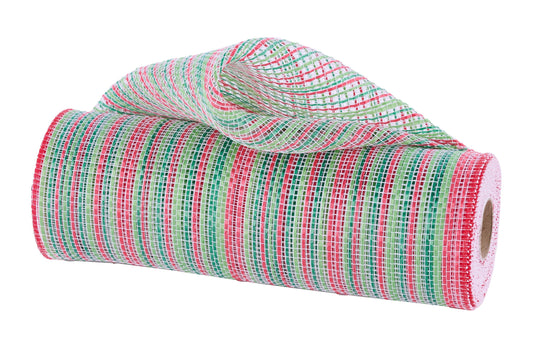 Vertical  Multi Stripe Pink Green Deco Mesh -10 inches x 10yards, Poly Deco Mesh, Craft Supplies, DIY Crafts, Wreath Making