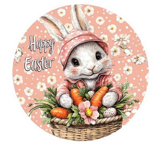 10 Easter Bunny Peach Wreath Sign, Vintage Look Metal Wreath Sign, Home Decor, Spring Sign