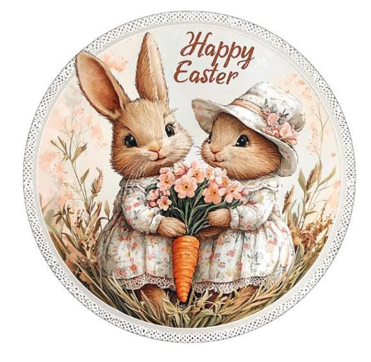 10 Easter Bunny Sisters Wreath Sign, Vintage Look Metal Wreath Sign, Home Decor, Spring Sign