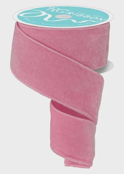 Pink Deluxe Velvet Satin BackWired Ribbon   2.5" x 10 Yards,  Spring Summer Wreath Ribbon,  Craft Supplies