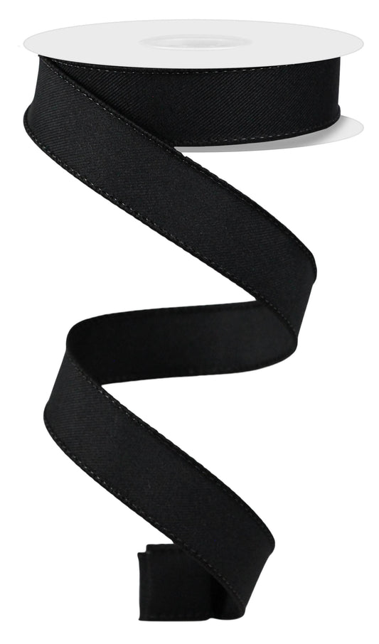 Black Diagonal Weave Solid Wired Ribbon  7/8" x 10 Yards,  Everyday Wreath Ribbon,  Craft Supplies