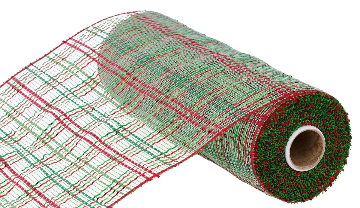 Vertical  Foil Plaid  Green Red Deco Mesh -10 inches x 10yards, Poly Deco Mesh, Craft Supplies, DIY Crafts, Wreath Making