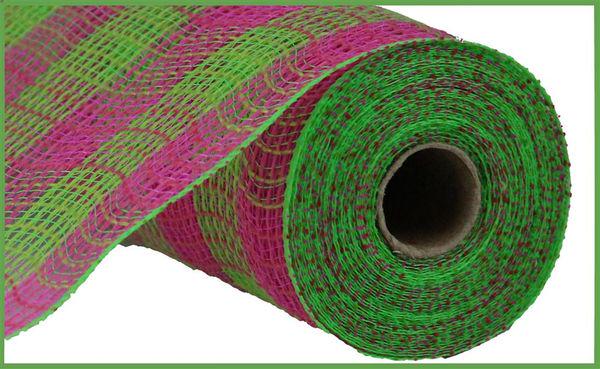 Faux Jute Small Check Green Hot Pink Deco Mesh -10 inches x 10yards, Poly Deco Mesh, Craft Supplies, DIY Crafts, Wreath Making