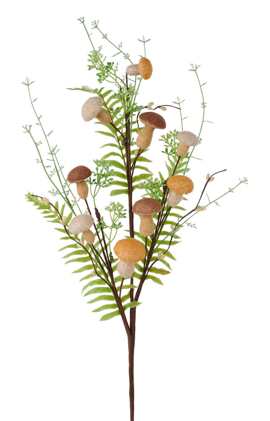 29" Mushroom Fern Mini Bud Spray, Spring Wreath Spray, Woodland Embellishment, DIY Wreath Supply