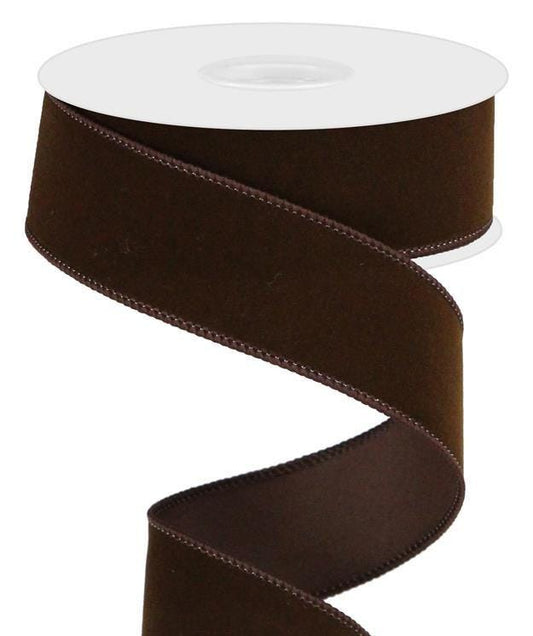 Chocolate Brown Velvet Wired Ribbon  1.5" x 10 Yards, Everyday Wreath Ribbon,  Craft Supplies