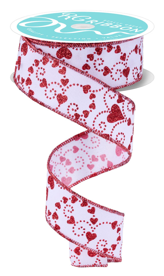 Valentine Mini Swirl Heart Wired Ribbon by RG Ribbon  1.5" x 10 Yards, Wreath Ribbon, Craft Supplies, Valentine Ribbon