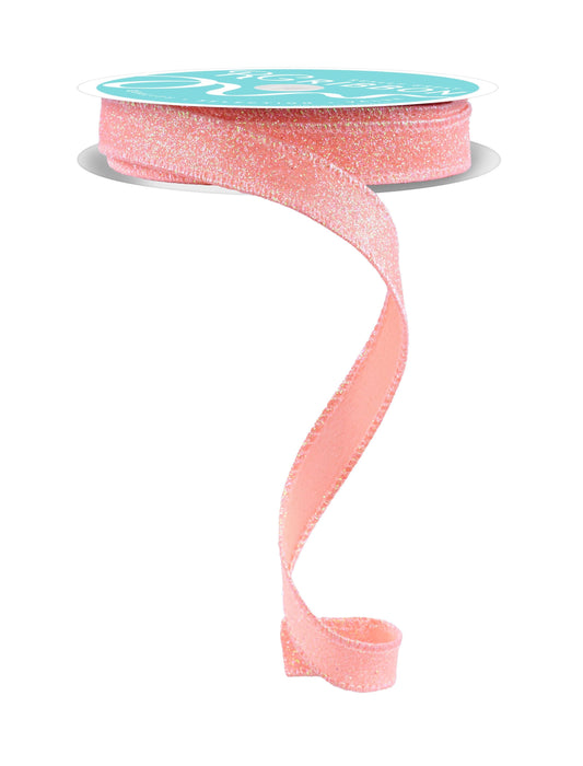 Iridescent Glitter on Satin Peach Wired Ribbon 5/8" x 10 Yards, Wreath Ribbon, Craft Supplies, Spring Summer Everday Ribbon