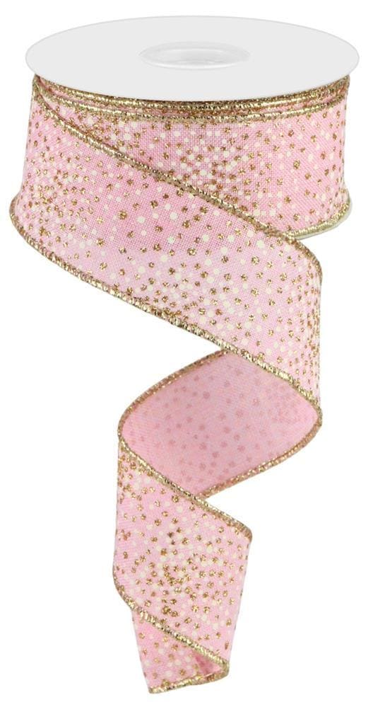 Pink Glitter Dot Royal Burlap Wired Ribbon by RG Ribbon  1.5" x 10 Yards, Halloween Wreath Ribbon, Craft Supplies, Fall Ribbon