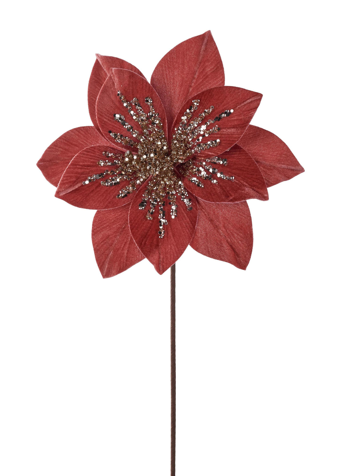 22"L  11" Diameter Velvet Glitter Rose Pink Poinsettia Stem, Wreath Embellishment, Wreath Supplies, Home Decor, Greenery, DIY Craft Supply