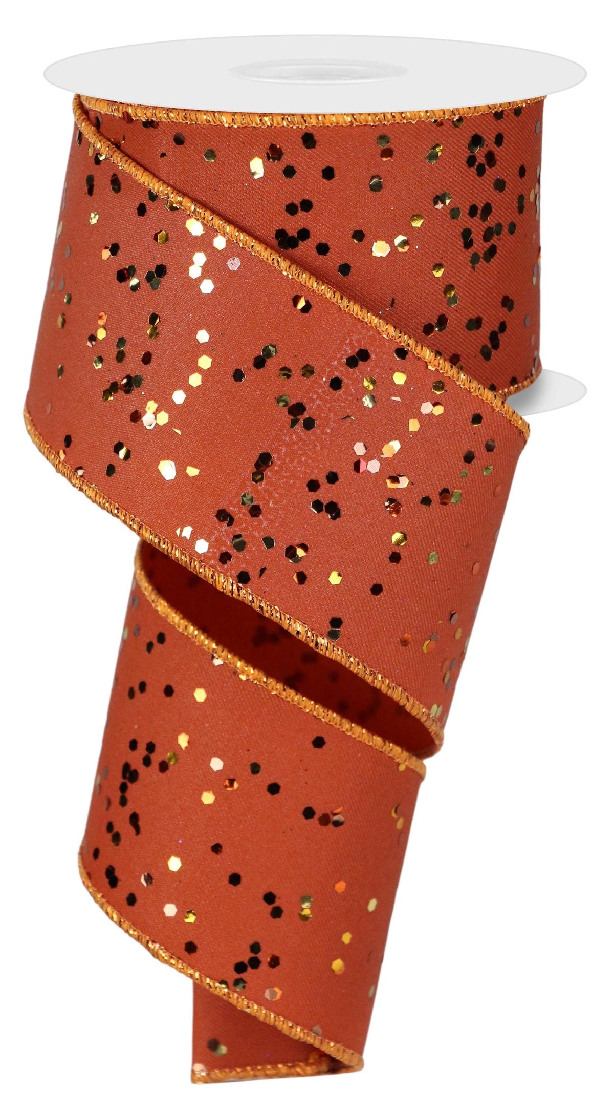 Copper Sprinkled Hex Glitter Finish Wired Ribbon  2.5" x 10 Yards,  Wreath Ribbon, Craft Supplies, Fall Ribbon