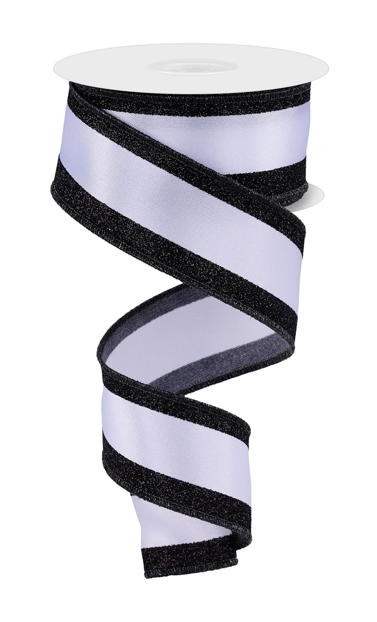 White Black Vertical Glitter Stripe Wired Ribbon by RG Ribbon  1.5" x 10 Yards, Wreath Ribbon, Craft Supplies