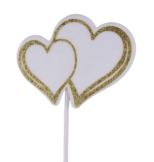 16"L Glitter/Felt Double Heart Pick| Valentine Wreath Pick |  Holiday Embellishment | DIY Wreath Supply