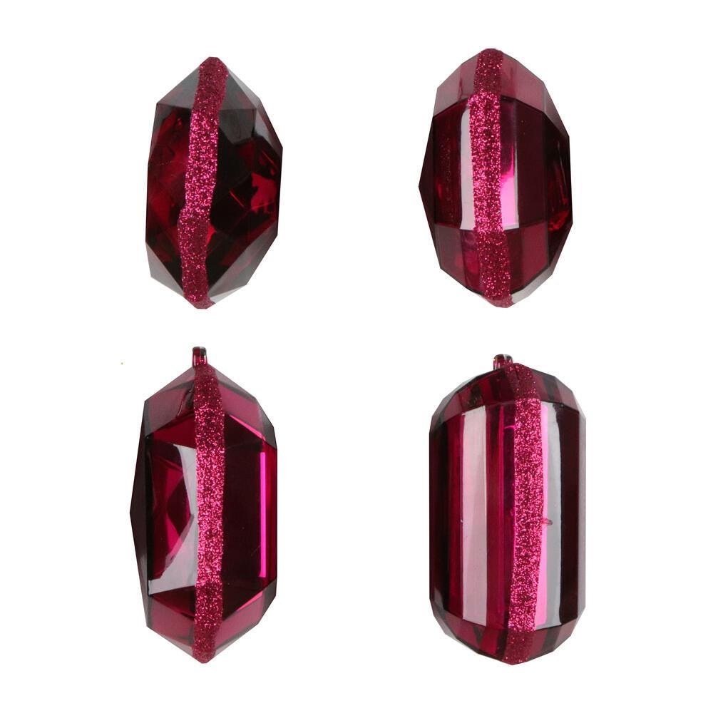 4 Pack Vickerman 4-5" Burgundy Jewel Glitter Gem Ornament Assorted Shapes, Wreath Embellishment, Valentine,  Wreath Supply