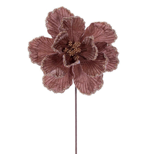 Mocha 10" x 20" Velvet Bead Trim Magnolia Stem Spring Christmas Wreath Pick | Holiday Embellishment | DIY Wreath Supply