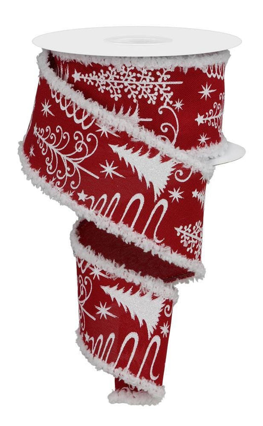 Red and White Multi Tree with Drift Rust Wired Ribbon by RG Ribbon  2.5" x 10 Yards, Wreath Ribbon, Craft Supplies, Winter, Christmas