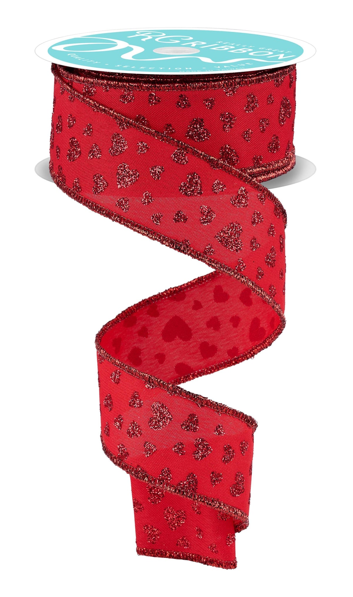 Valentine Glitter Mini Heart Wired Ribbon by RG Ribbon  1.5" x 10 Yards, Wreath Ribbon, Craft Supplies, Valentine Ribbon