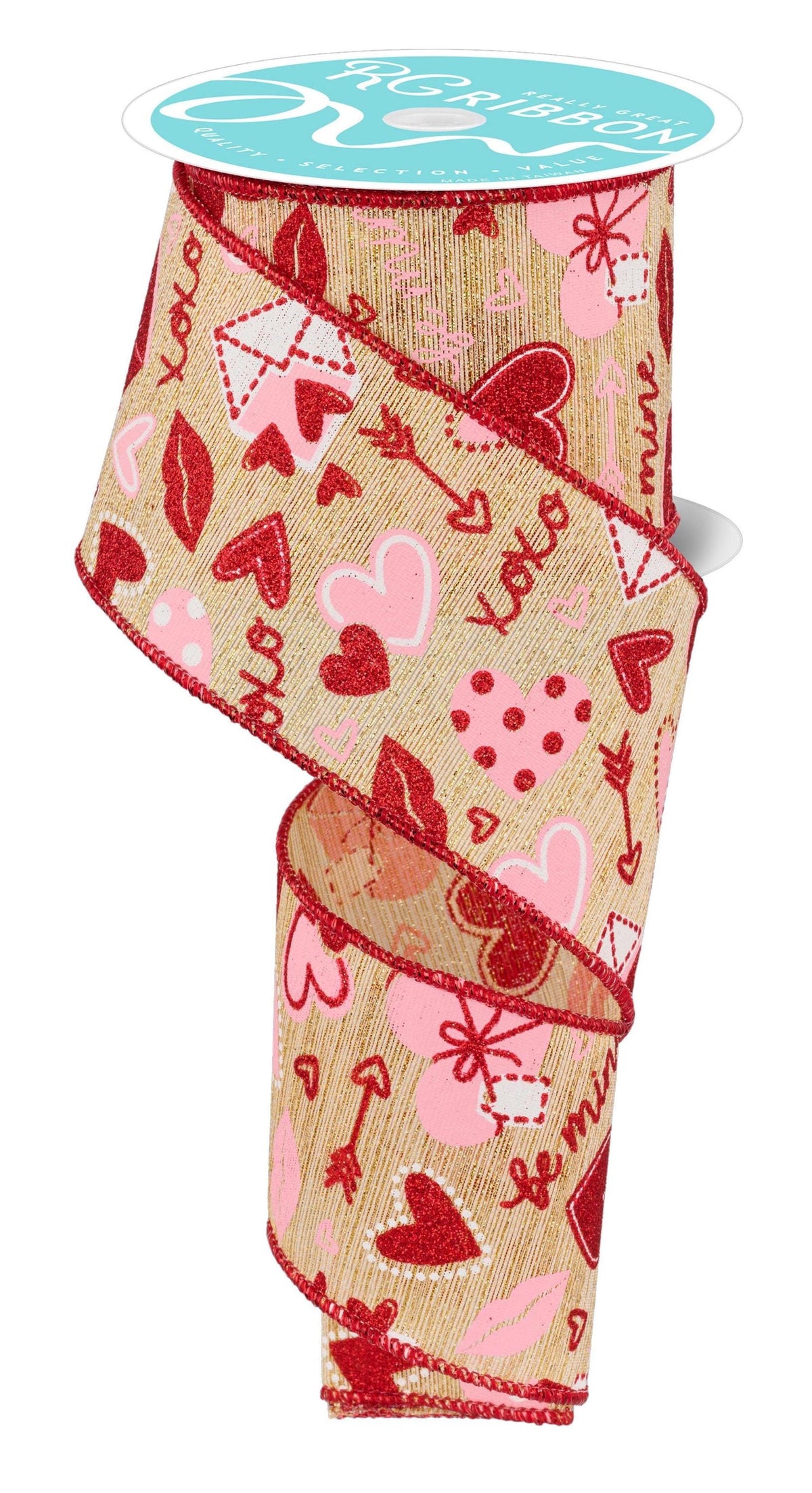 Valentine Graphics Wired Ribbon by RG Ribbon  2.5" x 10 Yards, Wreath Ribbon, Craft Supplies, Valentine Ribbon