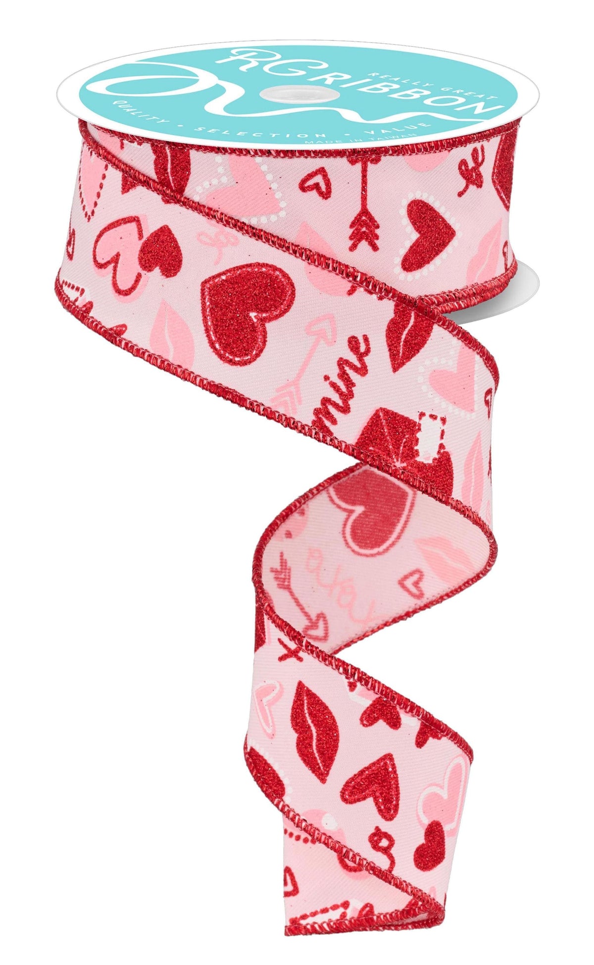 Valentine Graphics Wired Ribbon 1.5" x 10 Yards, Wreath Ribbon, Craft Supplies, Valentine Ribbon