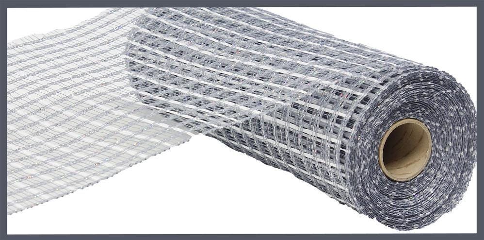Gray Laser Silver Thin Double Stripe  Deco Mesh -10 inches x 10yards, Poly Deco Mesh, Craft Supplies, DIY Crafts, Wreath Making