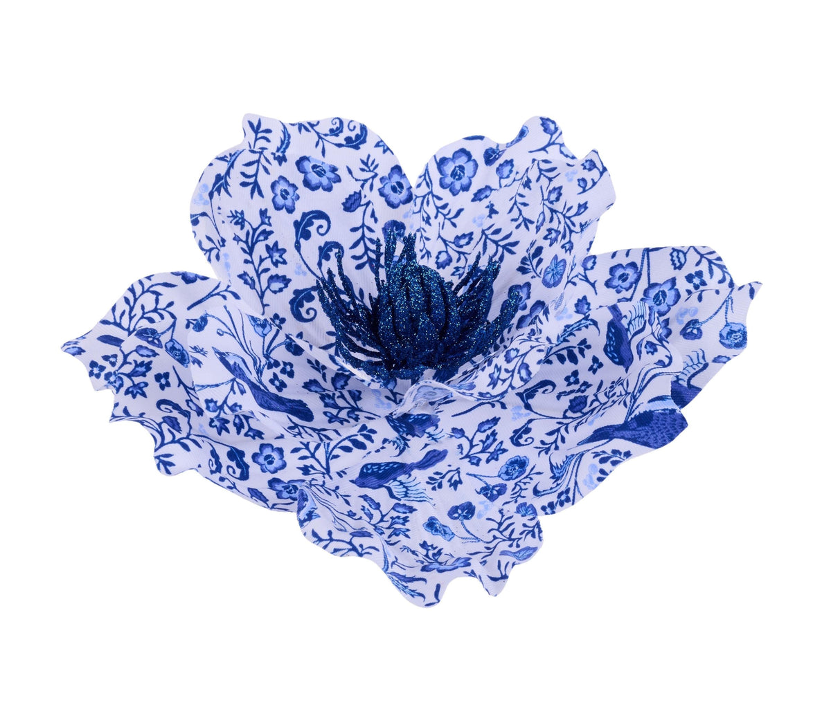 7" Dia x 4.5" High Multi White and Blue  Magnolia on a Clip, Spring, Christmas Wreath Embellishment, DIY Wreath Supply