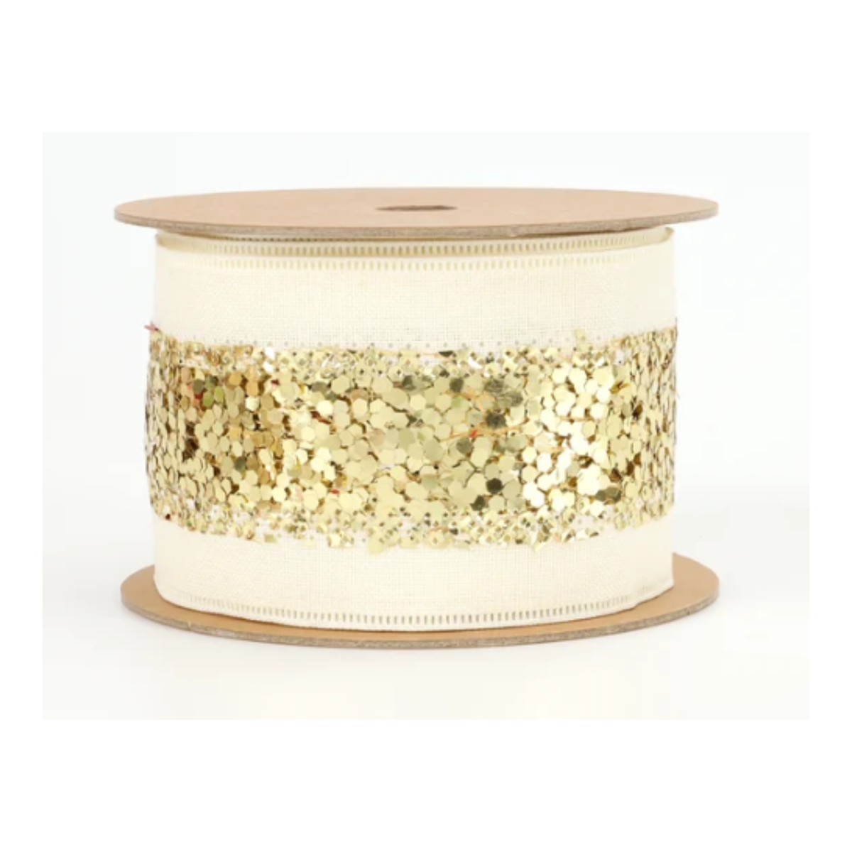 Metallic Striped Ivory Gold Wired Ribbon – 2.5" x 10 Yards, Wreath Ribbon