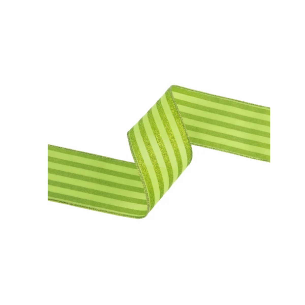 Lime Green Glittered Pinstripes Wired Ribbon – 2.5" x 10 Yards, Wreath Ribbon