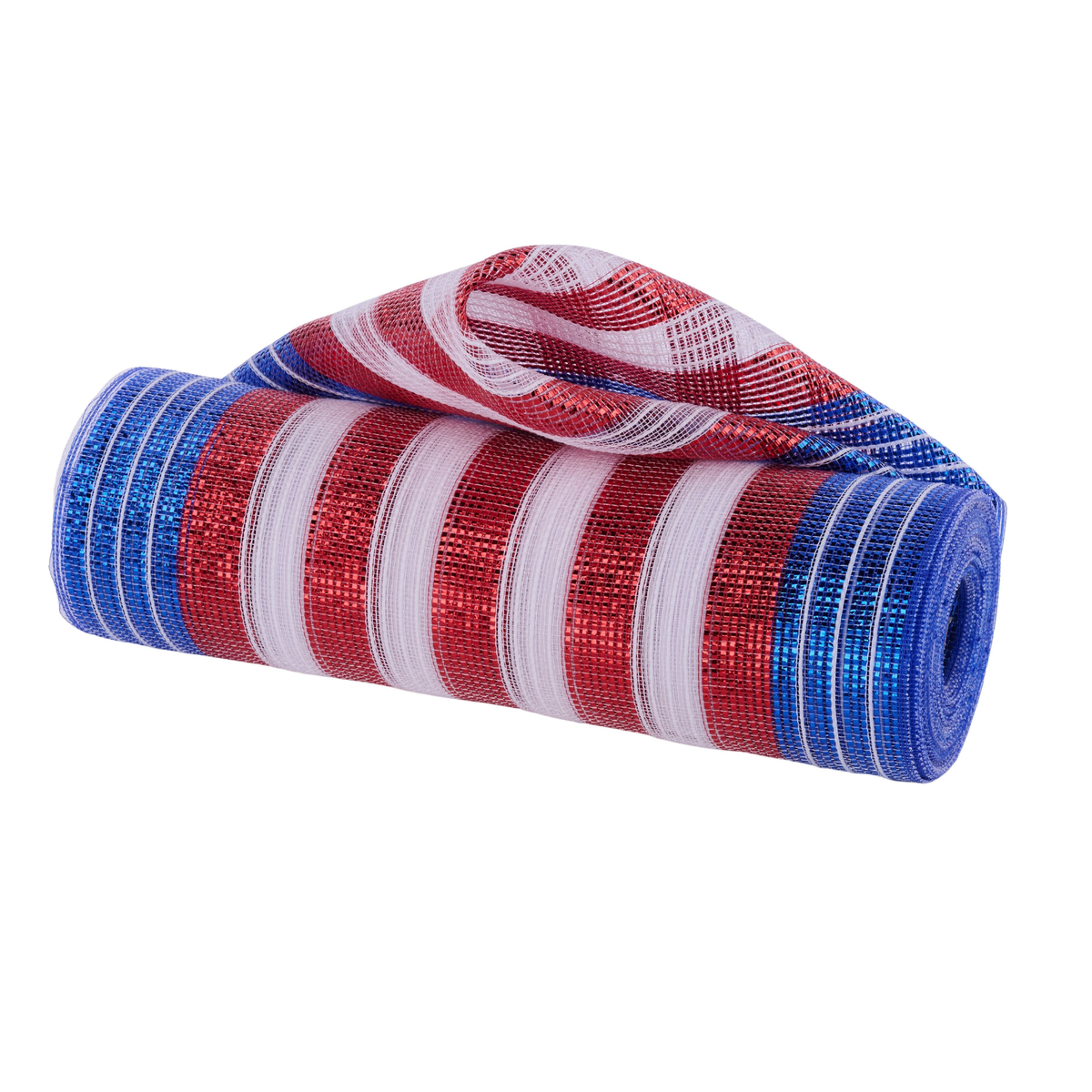 Fine Weave Metallic Wide Striped Red White Blue Mesh, Deco Patriotic Mesh -10.25 inches x 10 Yards, DIY Crafts, Wreath Making
