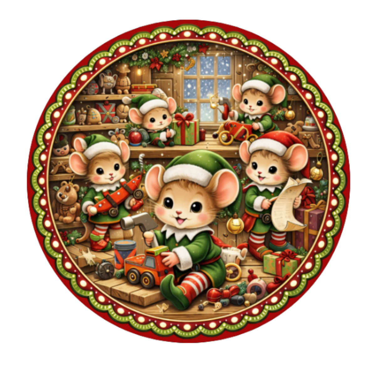 Mice Workshop Christmas Holiday 10" Wreath Sign, Home Decor, The Ritzy Cactus