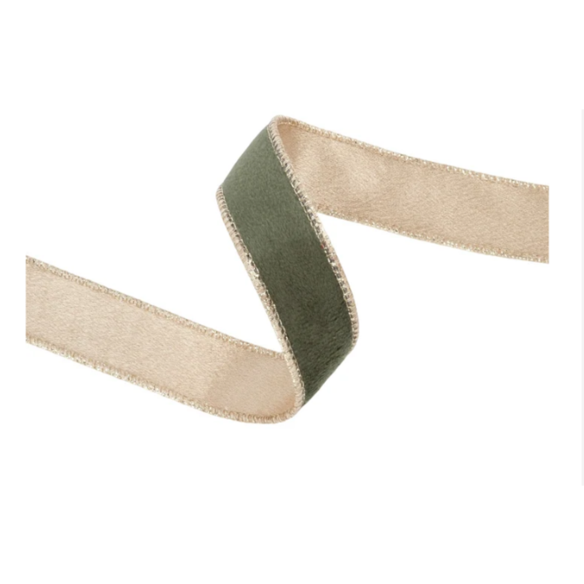 Reversible Moss Gold Velvet Wired Ribbon – 1" x 10 Yards,  Wreath Ribbon