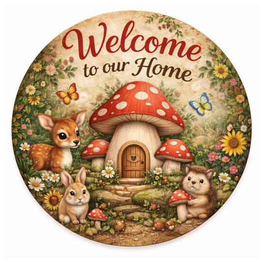 Mushroom Welcome 10 Inch Wreath Sign, Metal Wreath Sign, Home Decor, DIY, The Ritzy Cactus