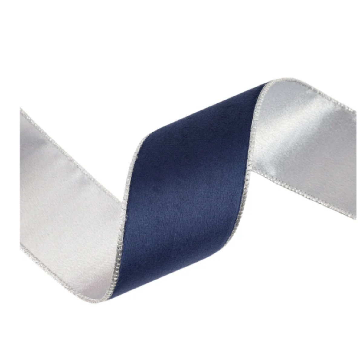 Reversible Navy Silver Wired Ribbon  – 2.5" x 10 Yards,  Holiday Wreath Ribbon