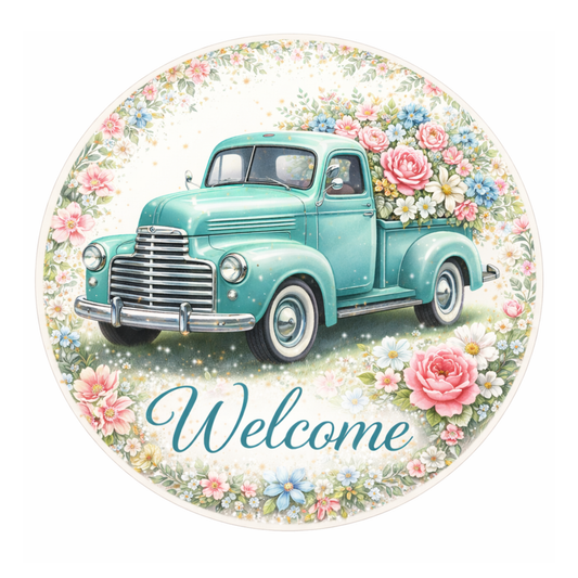 Vintage Truck Welcome 10 inch Wreath Sign, Home Decor, The Ritzy Cactus
