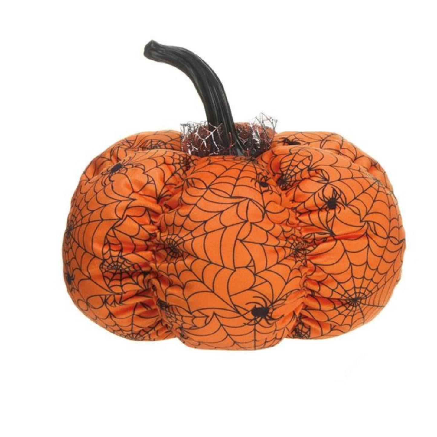 10 Fabric Spider Web Print Pumpkin Wreath Attachment   | Halloween Wreath Accent | Orange & Black Cloth Pumpkin, DIY Wreath Supplies