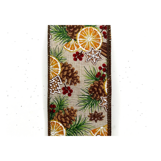 Cozy Christmas Charm Pine Orange Wired Ribbon by JAS Ribbon – 2.5" x 10 Yards, Wreath Ribbon, Craft Supplies, The Ritzy Cactus