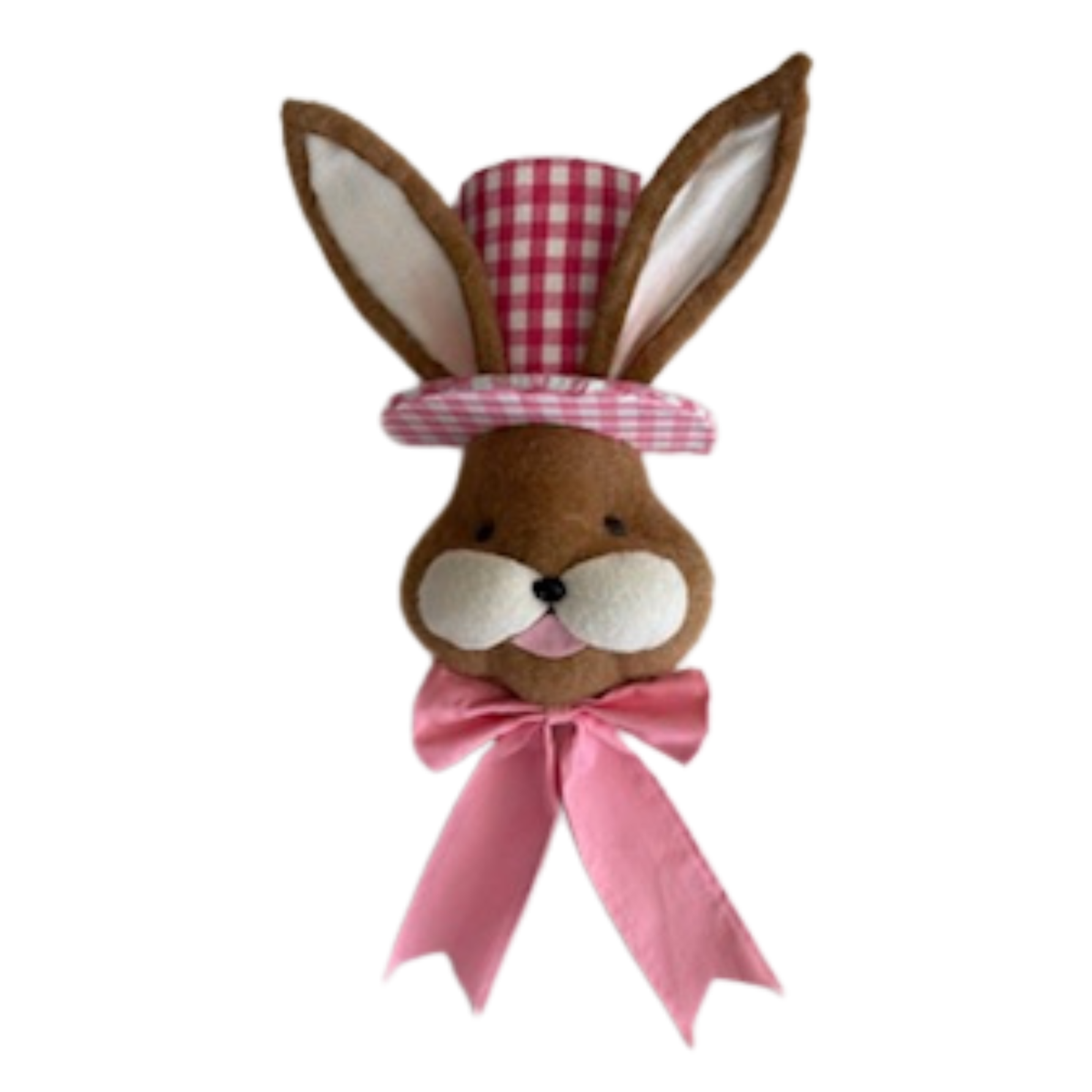 Bunny Head with Bow and Checkered Pink Top Hat Wreath Attachment, Easter Wreath Supplies, DIY Craft Supplies, Wreath Making