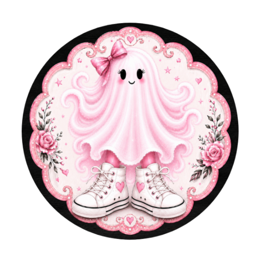 Pink Sneaker Ghost Halloween Sign 10" Wreath Sign, Home Decor, The Ritzy Cactus