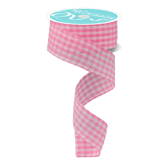 Pink & white  Gingham Checked Wired Ribbon by RG Ribbon – 1.5" x 10 Yards, Wreath Ribbon, Craft Supplies, Holiday Ribbon, Baby Wreath Ribbon