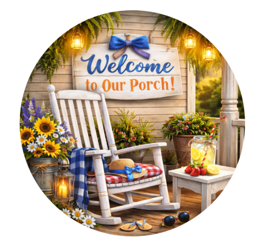 10" Welcome To Our Porch Sign, Metal Wreath Sign, Home Decor, DIY Wreath Supply